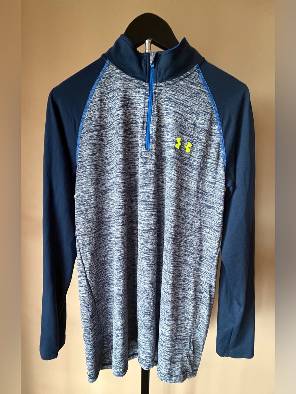 Under Armour Navy and Heather Gray Performance 1/4 Zip Pullover with Yellow Logo